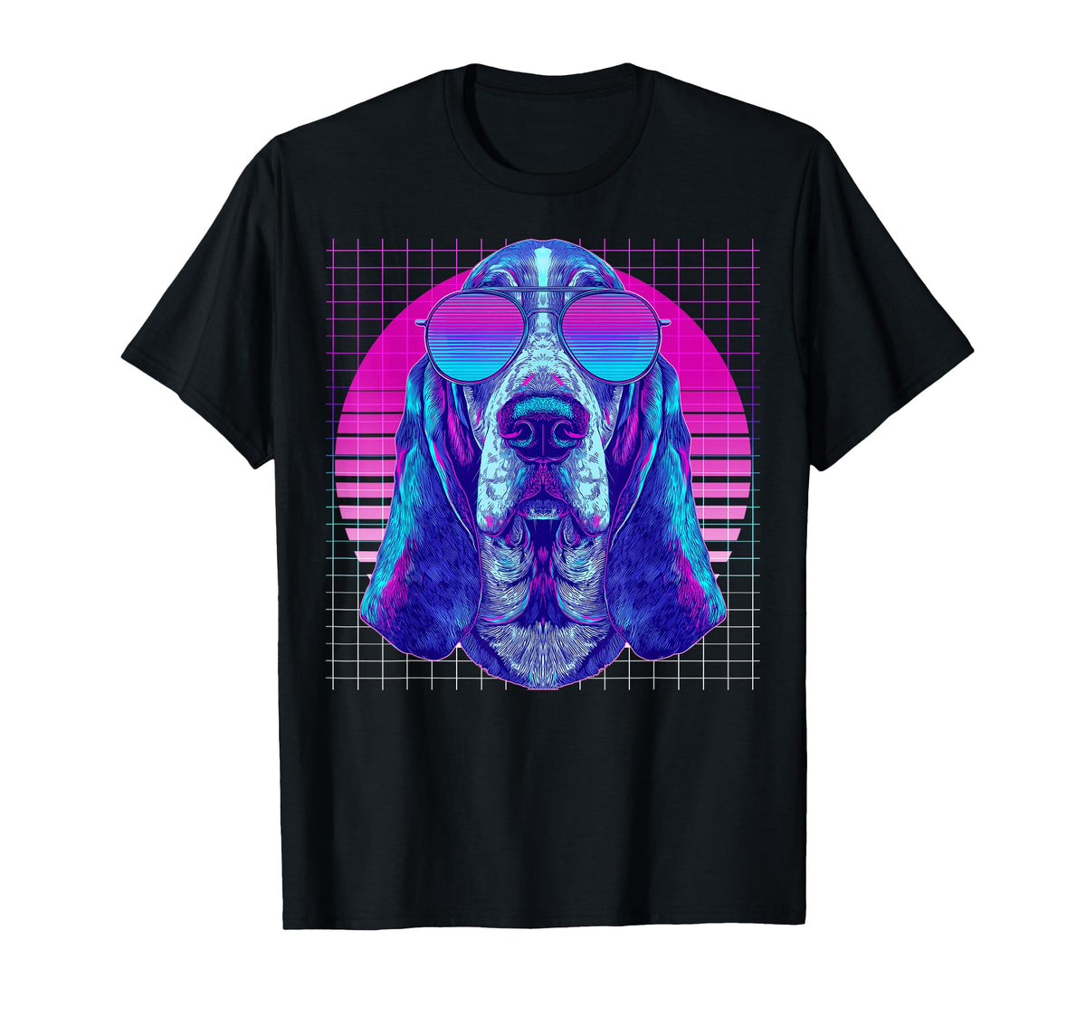 Basset Hound Sunglasses Dog Vaporwave T-Shirt - Graphic Print Men Women