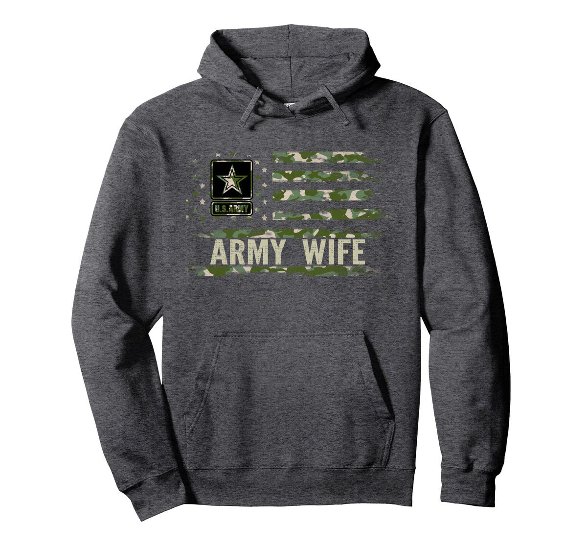 Army Wife Camo American Flag Veteran Gift Hoodie - Graphic Print for Adults