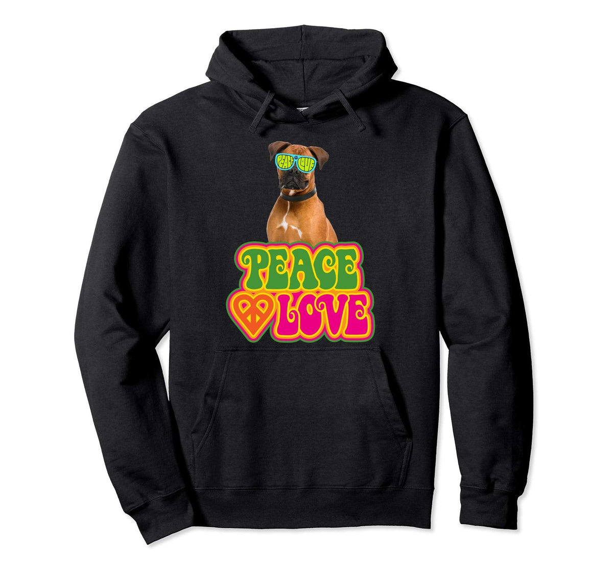 Peace Heart Love Dog Boxer Hoodie - Casual Everyday Wear Unisex
