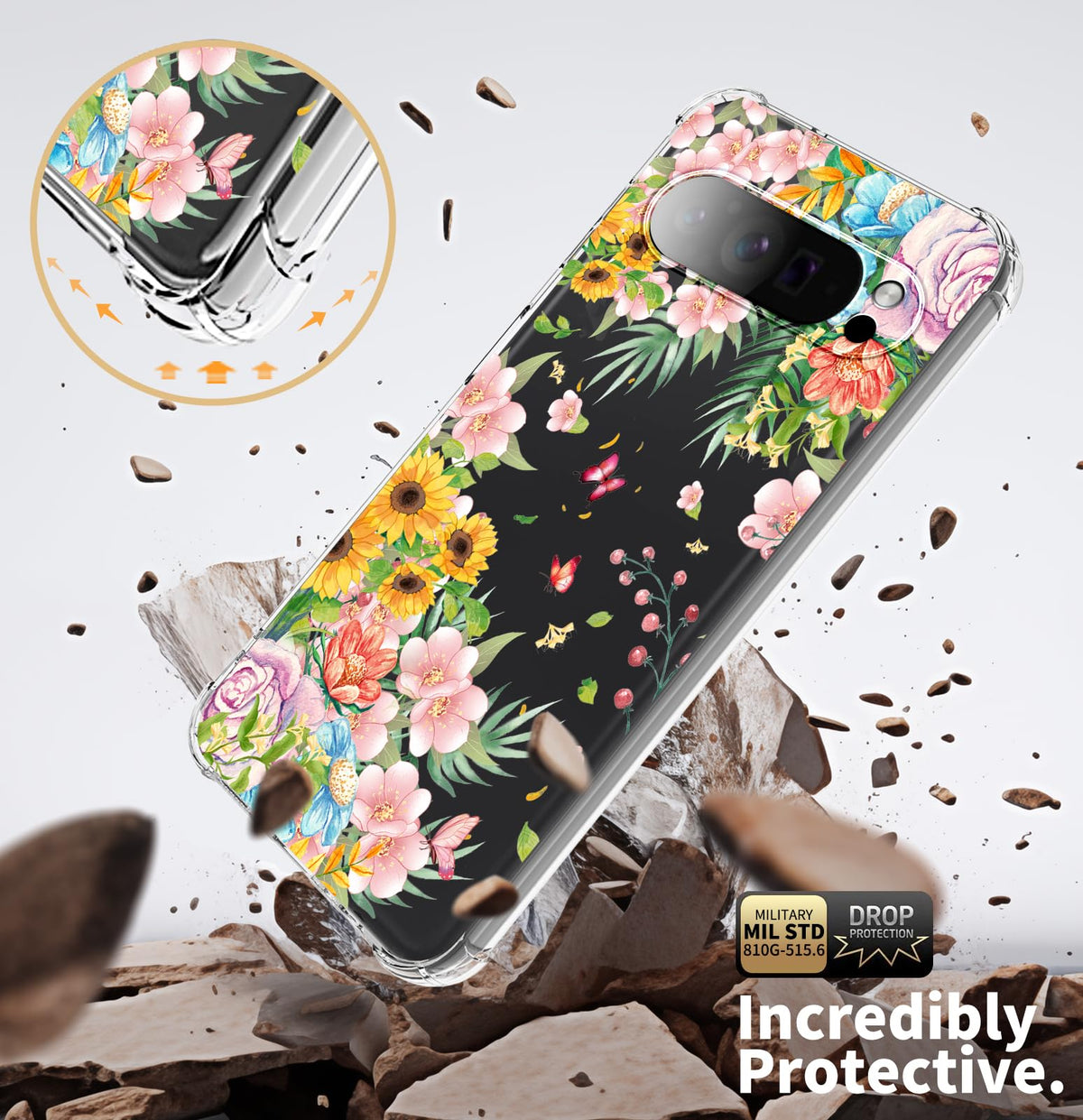 Floral Clear Protective Phone Case for Google Pixel 10 Pro
