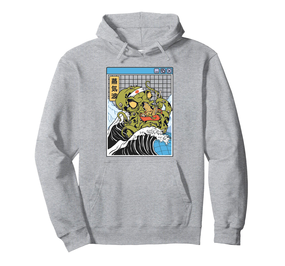 Kraken Eating Ramen Noodles Kanagawa Hoodie - Graphic Print for Adults