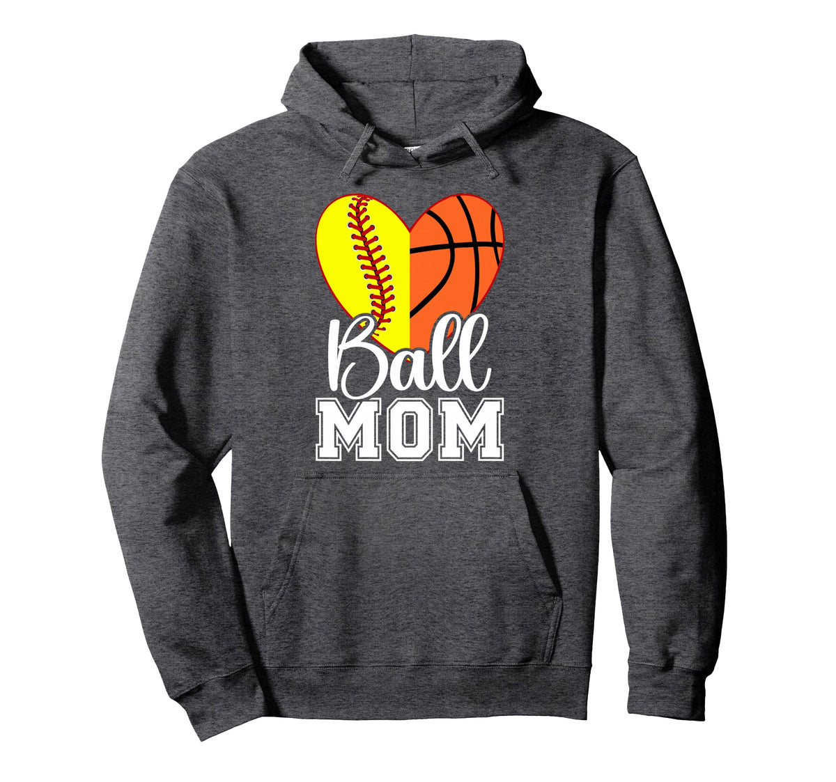 Ball Mom Heart Softball Basketball Mom Hoodie - Trendy Graphic Unisex