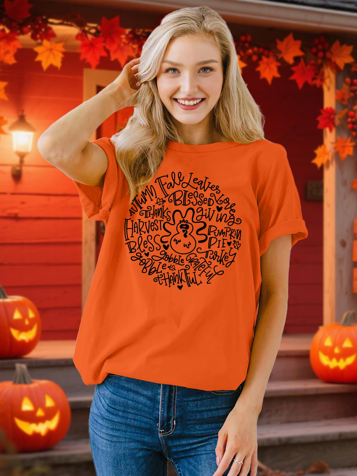 Thanksgiving Turkey Graphic Short-Sleeve Tee, Size L