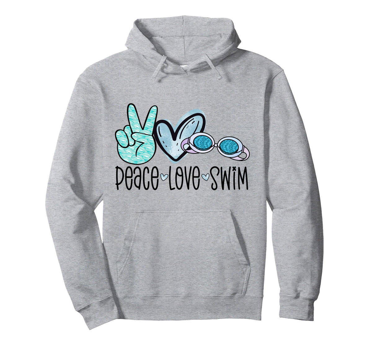Peace Love Swim Funny Swimming Googles Hoodie - Unique Graphic Men Women