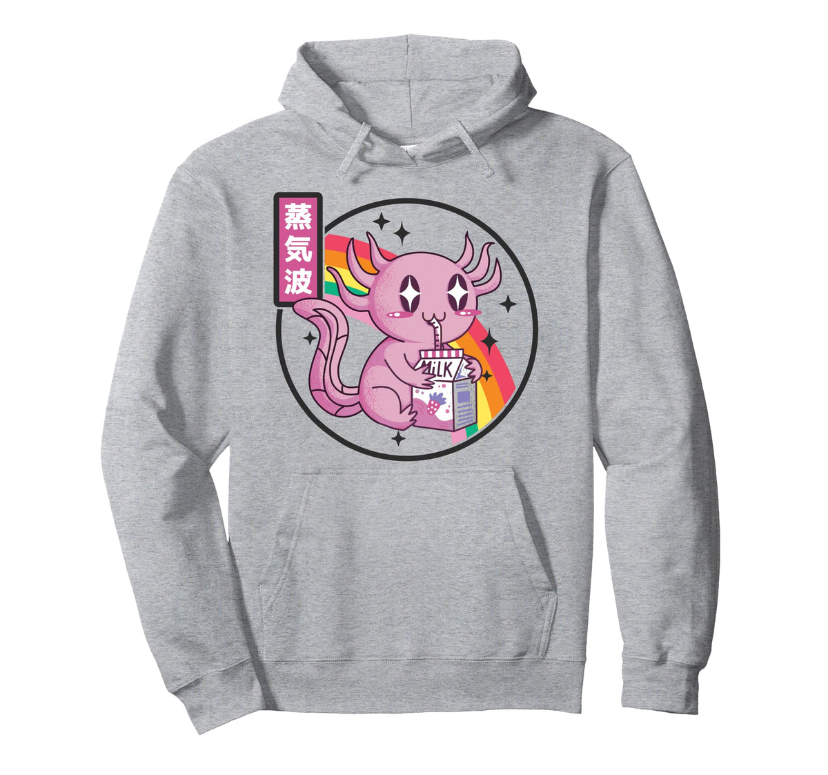 Axolotl Strawberry Milk Kawaii Rainbow Hoodie - Minimalist Print Men Women