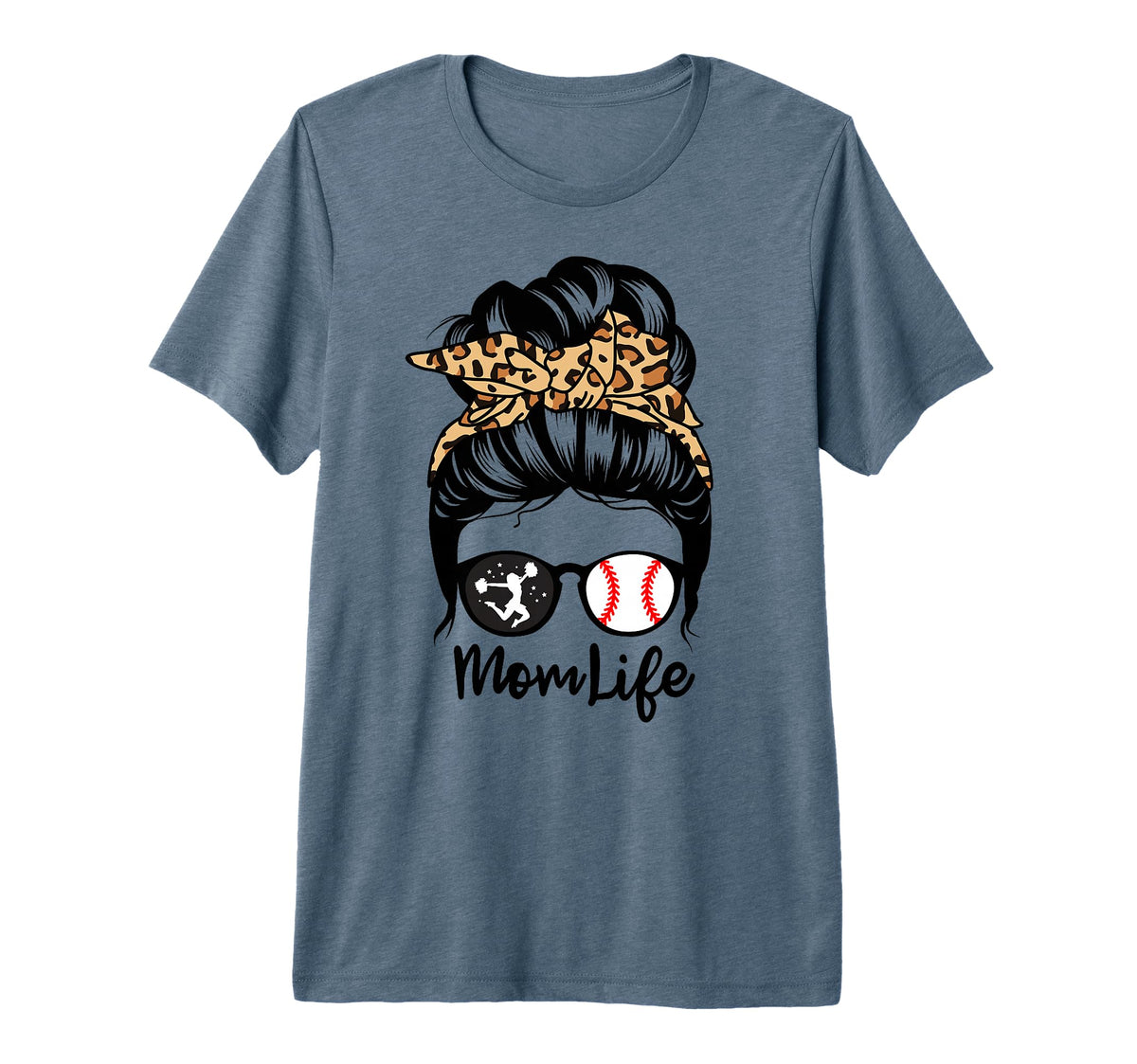 Mom Life Messy Bun Hair Funny Baseball T-Shirt - Graphic Print for Adults