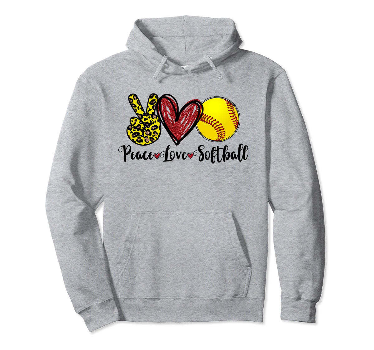 Peace Love Softball Teen Leopard Hoodie - Novelty Apparel Men Women