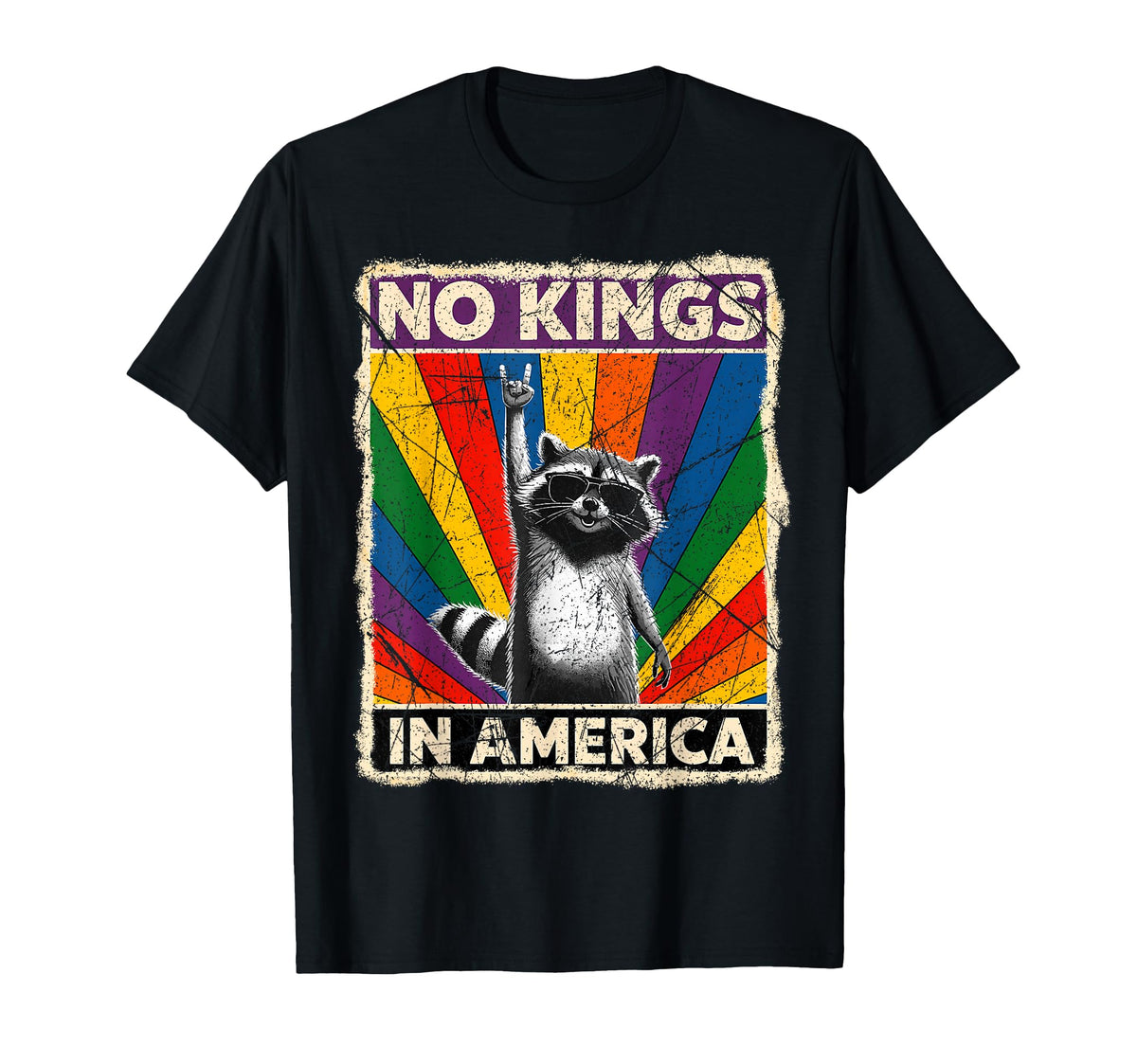Funny No Kings America Raccoon Rock Lgbt T-Shirt - Unique Graphic Unisex