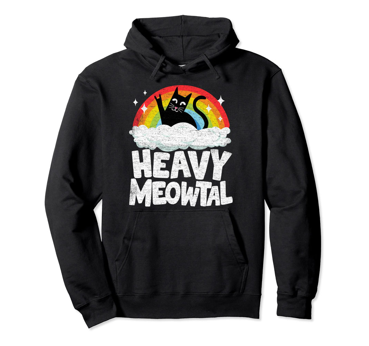 Funny Heavy Metal Art Cat Rainbow Hoodie - Aesthetic Graphic Men Women