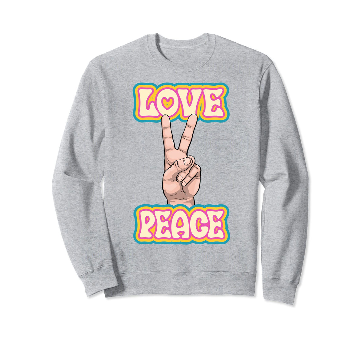 Peace Love Green Yellow Funny Hand Sweatshirt - Streetwear Style Men Women