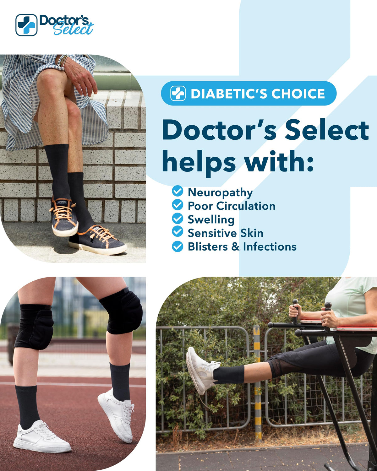 Doctor's Select Diabetic Socks for Women - 6 Pairs Knit Womens Diabetic Socks for Swollen Feet, Bamboo Viscose, Non-Binding Top LXL-6Wht