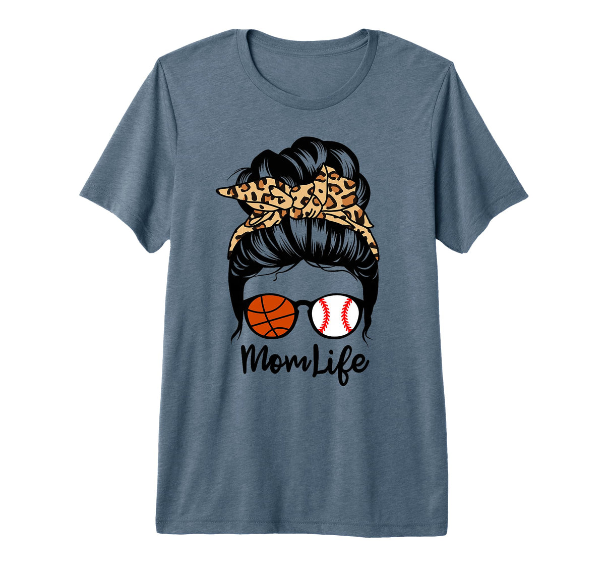 Mom Life Messy Bun Hair Funny Baseball T-Shirt - Custom Art Print Unisex