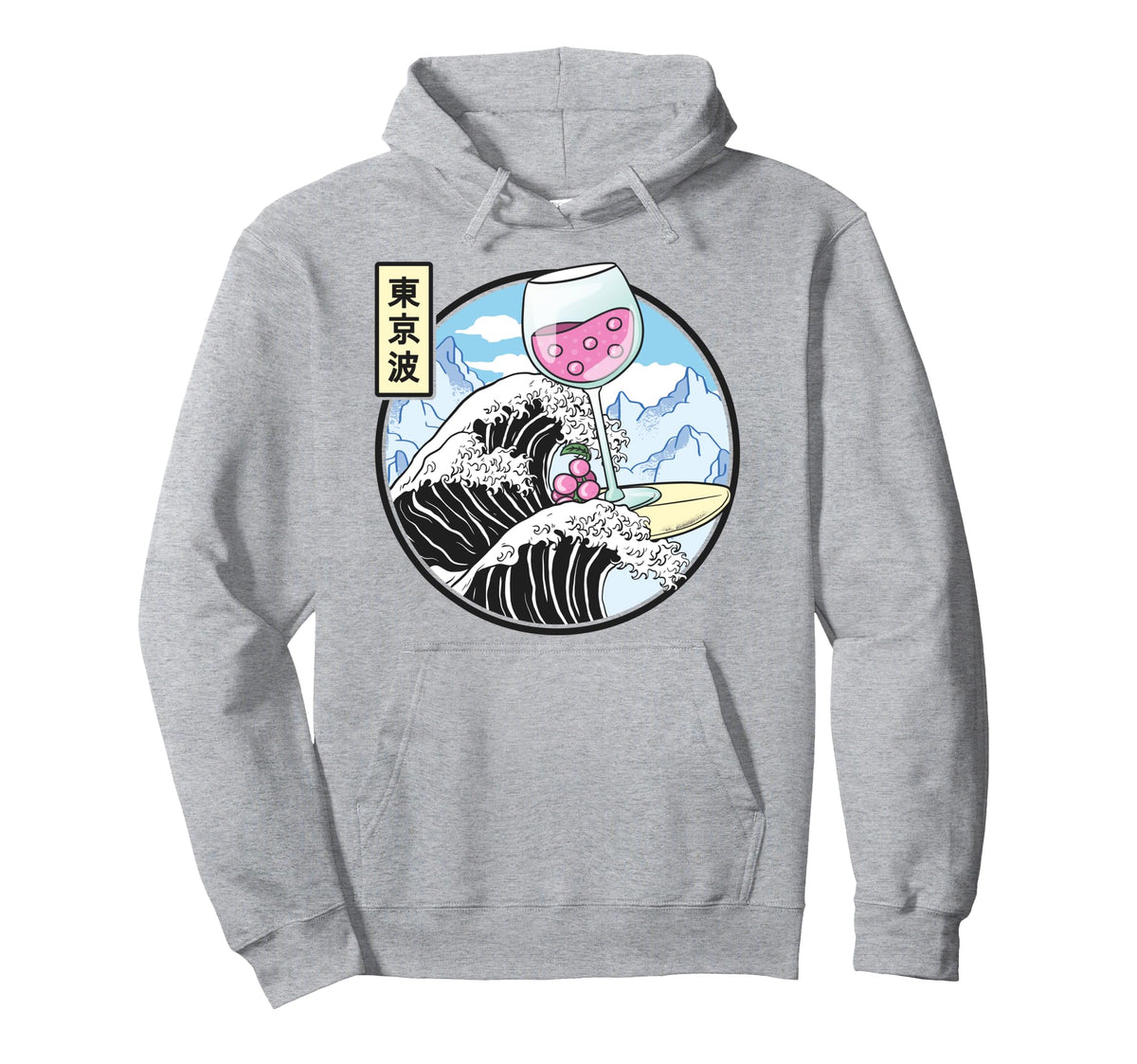 Surfing Wine Glass Kanagawa Wave Kawaii Hoodie - Trendy Graphic Unisex