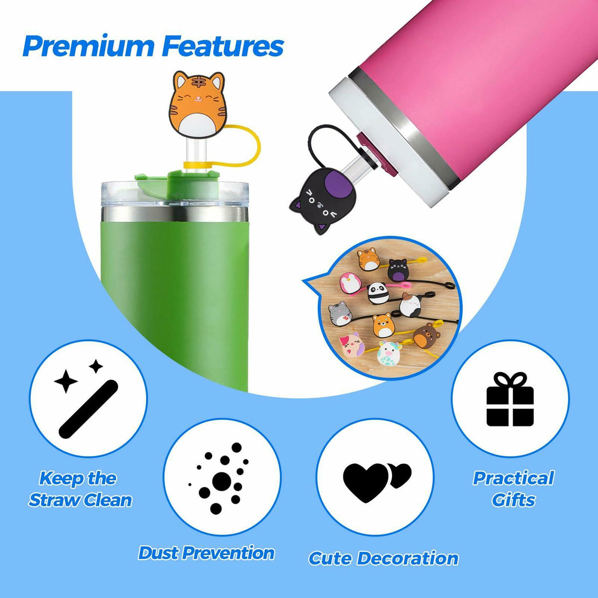 10-Piece Cartoon Straw Covers for 9–10 mm Straws